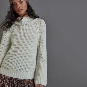 Maeve Anthropologie Dionne Bell Sleeve Open Knit Sweater Light Mint Green Sz XXS